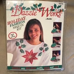 Dazzle Works 90s DIY Christmas Sequin Kit sew glue